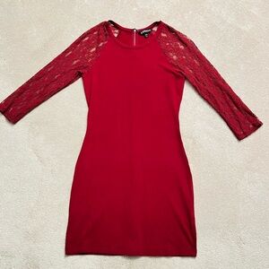 Express Lace Quarter Sleeve Body Con Dress